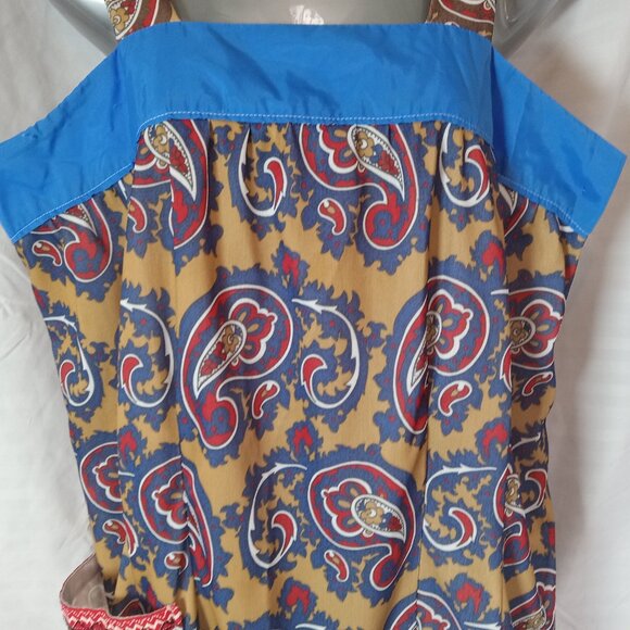 Vintage 1960s House Summer Dress Handmade Paisley Sz XL Pocket Blue Yellow Red - Picture 3 of 13
